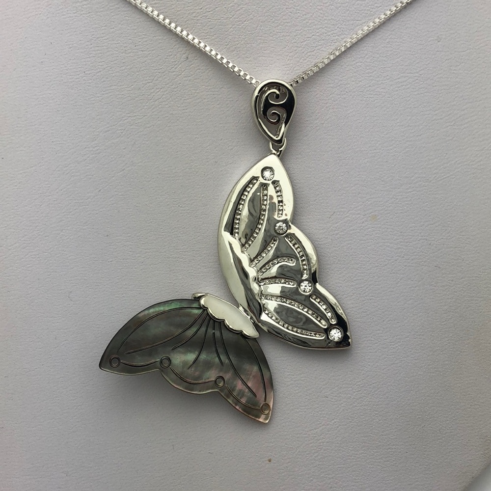 Mother of Pearl and Silver Butterfly Necklace